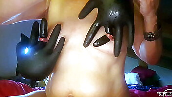 Perverted play, bdsm rubber gloves, needle pierce, needle piercing, glove torture